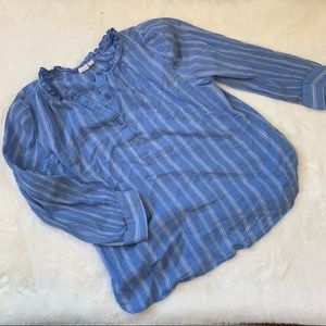 Gap Blue White Stripe Blouse Size M 3/4 Sleeve Flowy Lightweight Button Up Shirt
